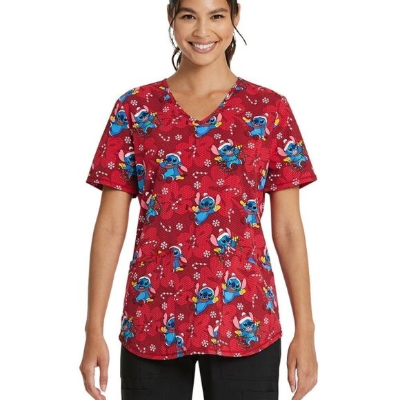 Nwt Scrubstar Christmas Women's Candy Cane Stitch Scrub Top - Picture 4 of 9